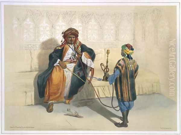 An Arab Sheikh Smoking, illustration from The Valley of the Nile, engraved by Saint Germain, pub. by Lemercier, 1848 Oil Painting by Emile Prisse d'Avennes