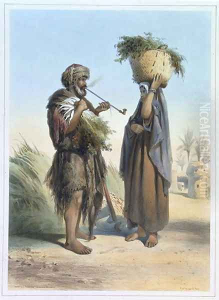 Fellah Man and Woman, illustration from The Valley of the Nile, engraved by Mouilleron, pub. by Lemercier, 1848 Oil Painting by Emile Prisse d'Avennes