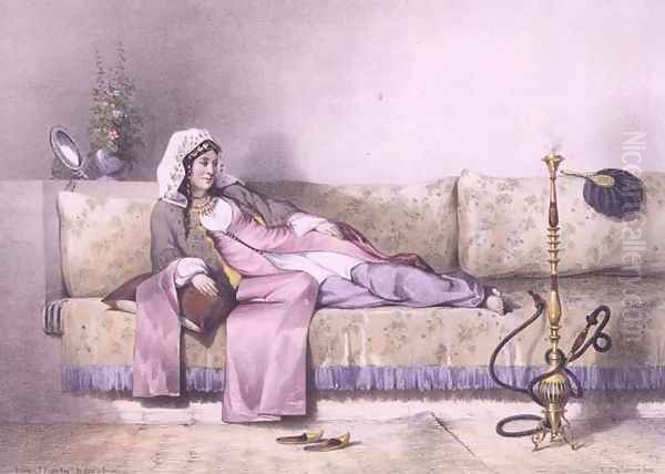 Egyptian Woman in a Harem in Cairo, illustration from The Valley of the Nile engraved by Bureau, pub. by Lemercier, 1848 Oil Painting by Emile Prisse d'Avennes