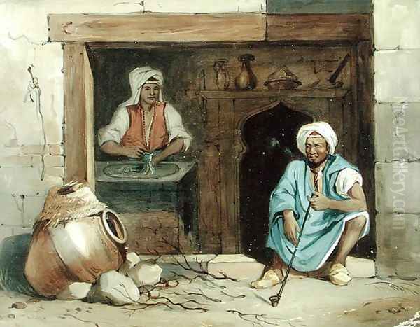 An Egyptian Woman Making Cadaifs, c.1848 Oil Painting by Emile Prisse d'Avennes