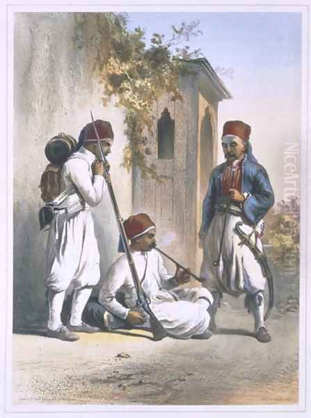 Nizamior, Regular Troops of the Turkish Army at Kanka, illustration from The Valley of the Nile, engraved by Mouilleron, pub. by Lemercier, 1848 Oil Painting by Emile Prisse d'Avennes