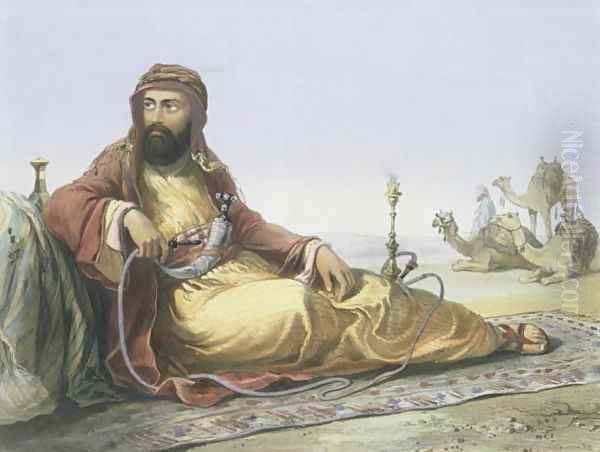 An Arab Resting in the Desert, title page from The Valley of the Nile, engraved by Lemoine, pub. by Lemercier, 1848 Oil Painting by Emile Prisse d'Avennes