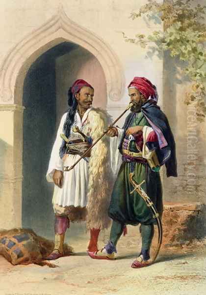 Arnaout and Osmanli Soldiers in Alexandria, illustration from The Valley of the Nile, engraved by Mouilleron, pub. by Lemercier, 1848 Oil Painting by Emile Prisse d'Avennes