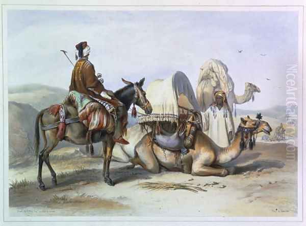 Kafila with a Camel Bearing a Hodesh, illustration from The Valley of the Nile, engraved by Lehnert, pub. by Lemercier, 1848 Oil Painting by Emile Prisse d'Avennes