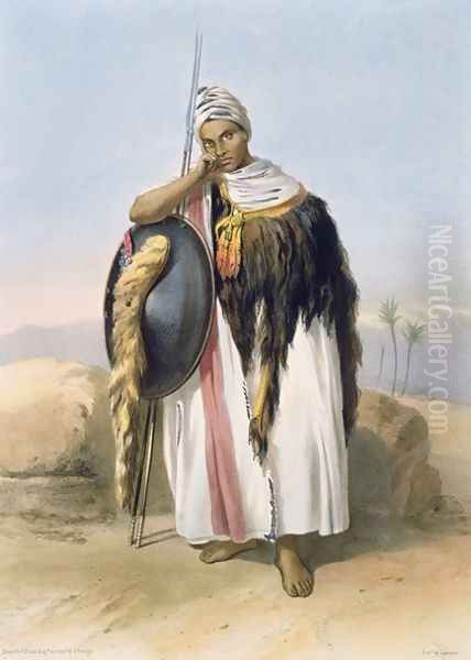 Warrior from Amhara, Ethiopia, illustration from The Valley of the Nile, engraved by Adolphe Rouargue 1810-p.1870 pub. by Lemercier, 1848 Oil Painting by Emile Prisse d'Avennes