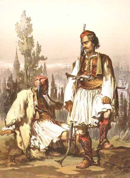 Albanians, mercenaries in the Ottoman army, pub. by Lemercier, 1857 Oil Painting by Amadeo Preziosi