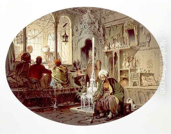 Ottoman Coffee House, 1862 Oil Painting by Amadeo Preziosi