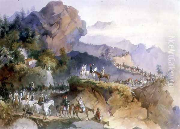 A Diplomatic Party being Escorted Across a Mountain Range Oil Painting by Amadeo Preziosi