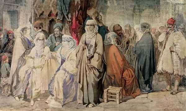 Figures in the Bazaar, Constantinople Oil Painting by Amadeo Preziosi