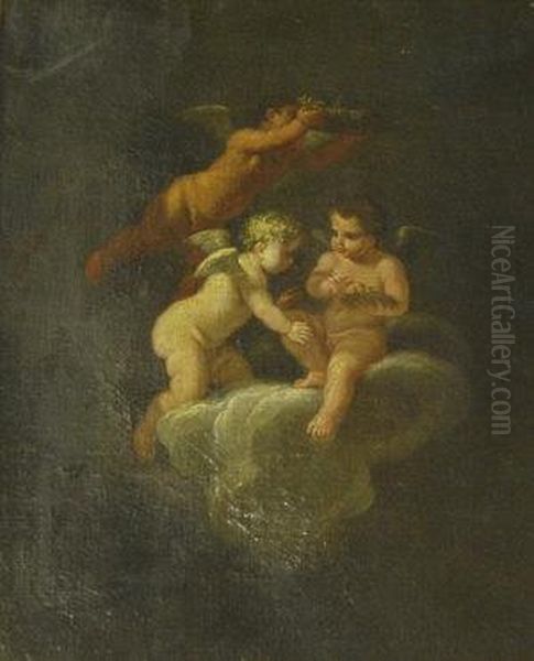 Three Putti Oil Painting by Cirlce Of Filippo Lauri