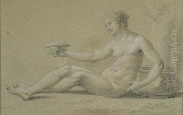 A Seated Female Nude With A Saucer Oil Painting by Cirlce Of Filippo Lauri