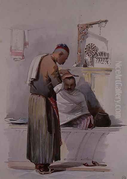 A Barber, c.1855 Oil Painting by Amadeo Preziosi