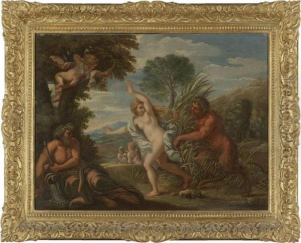 Pan And Syrinx Oil Painting by Cirlce Of Filippo Lauri