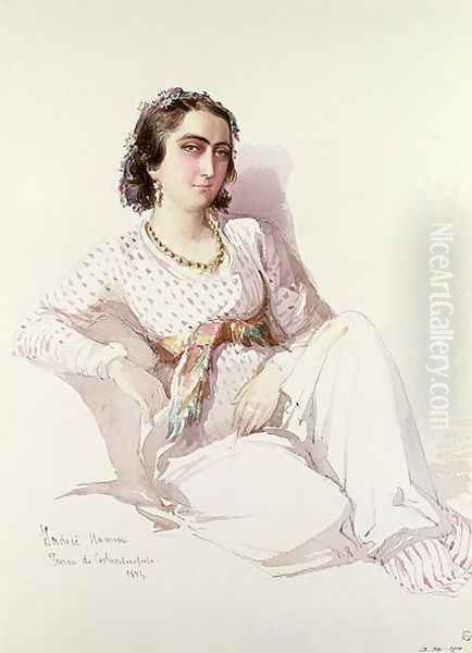 Hadice Hanim - lady from Istanbul, 1852 Oil Painting by Amadeo Preziosi