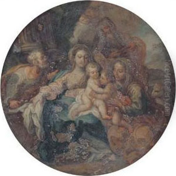 The Holy Family With Saints Elizabeth, Zacharias And The Infantsaint John The Baptist Oil Painting by Cirlce Of Filippo Lauri