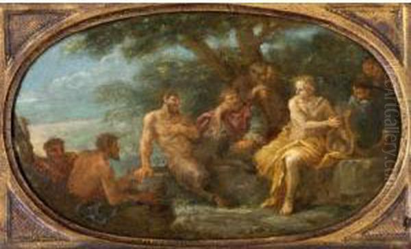 King Midas Judging The Musical Contest Between Apollo And Pan Oil Painting by Cirlce Of Filippo Lauri