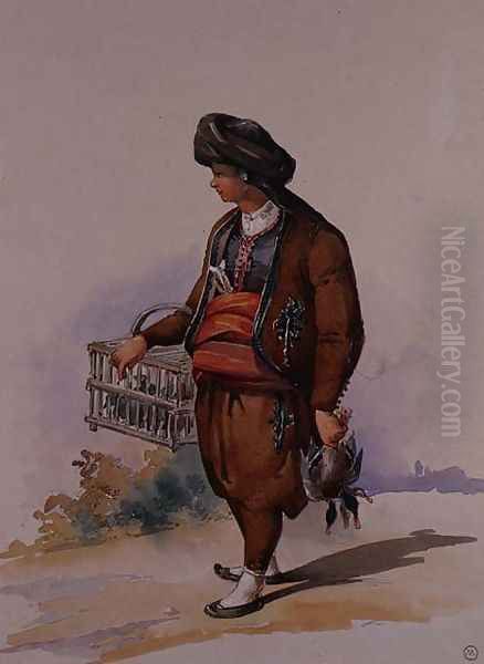 A Duck Seller, c.1855 Oil Painting by Amadeo Preziosi