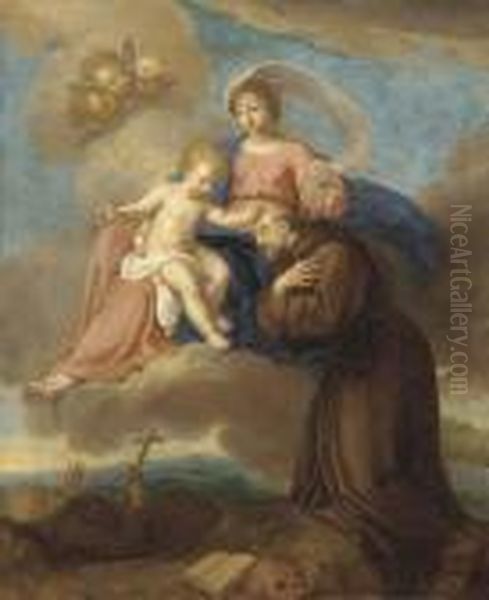 The Virgin And Child Appearing To Saint Francis Of Assisi Oil Painting by Cirlce Of Filippo Lauri