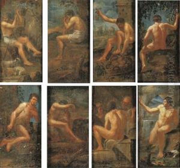 Academic Male Nude Studies Oil Painting by Cirlce Of Filippo Lauri