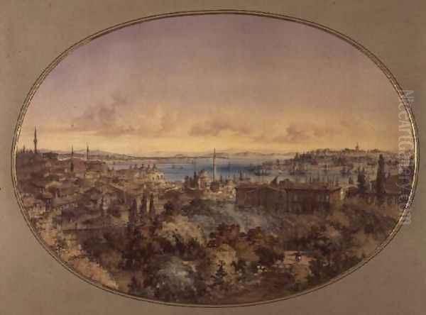 View of Constantinople from Galata looking towards the Golden Horn and the Bosphorus Oil Painting by Amadeo Preziosi