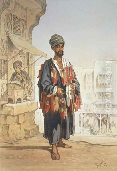 The Slipper Seller, from Souvenir of Cairo, 1862 Oil Painting by Amadeo Preziosi