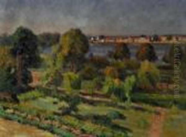 Jardins En Bord De Seine Oil Painting by Louis Alphonse Abel Lauvray