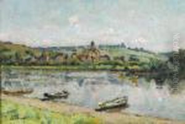 Vetheuil Vers 1900 Oil Painting by Louis Alphonse Abel Lauvray