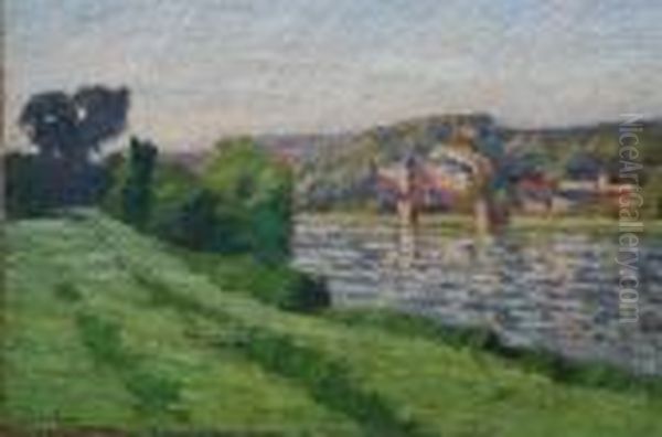 La Seine En Amont De Rouen Oil Painting by Louis Alphonse Abel Lauvray