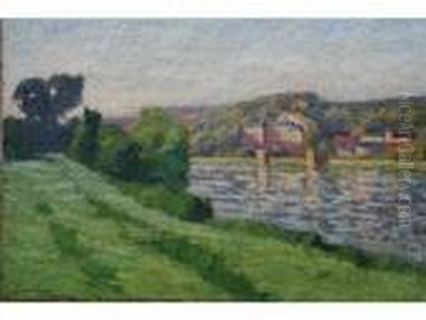 La Seine En Amont De Rouen Oil Painting by Louis Alphonse Abel Lauvray