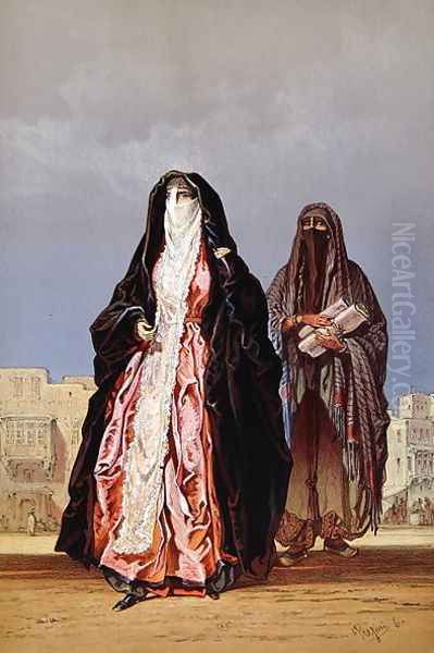 Veiled women, from Souvenir of Cairo, 1862 Oil Painting by Amadeo Preziosi