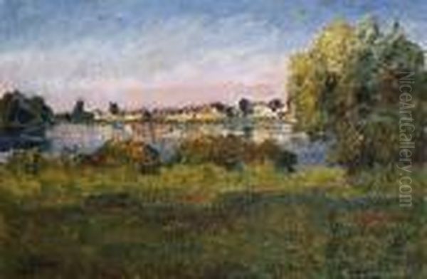 Village En Bord De Seine Pres De Vetheuil Oil Painting by Louis Alphonse Abel Lauvray