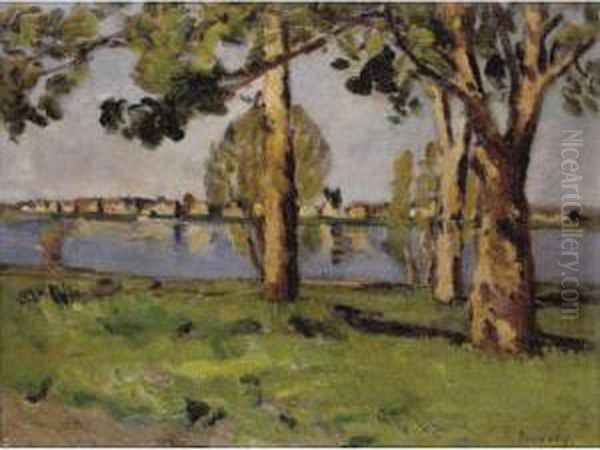 Bord De Seine Oil Painting by Louis Alphonse Abel Lauvray