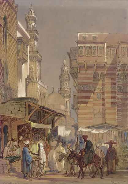 Market Day on the Mu'izz id-Din li-Lah, old Cairo Oil Painting by Amadeo Preziosi