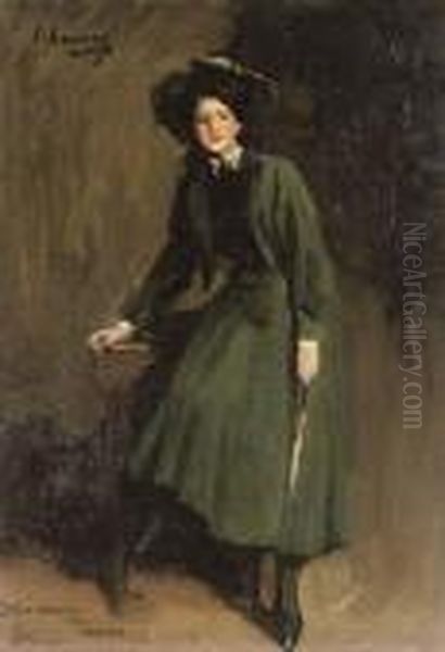 Eileen In Green (portrait Of Eileen Lavery, Later Lady Sempill) Oil Painting by John Lavery