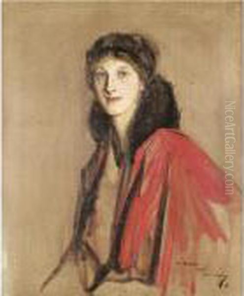 Portrait Of Beatrix, Mrs R.b. Wingate Gray Oil Painting by John Lavery