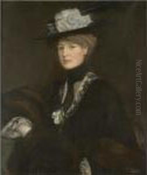 A Lady With Sables Oil Painting by John Lavery