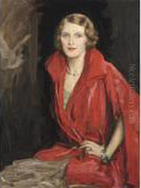 Portrait Of Mrs James V. Rank Oil Painting by John Lavery