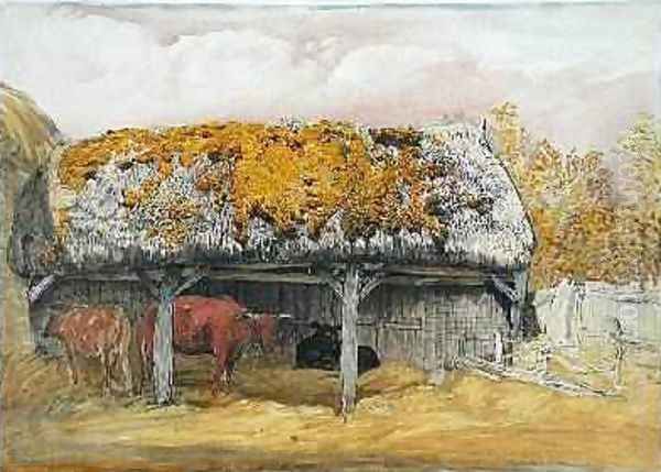 A Cow Lodge with a Mossy Roof, c.1829 Oil Painting by Samuel Palmer