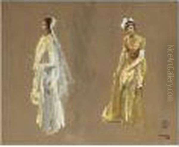 Miss Pike And Miss Pilkington: Studies For Their Majesties' Court, Buckingham Palace Oil Painting by John Lavery