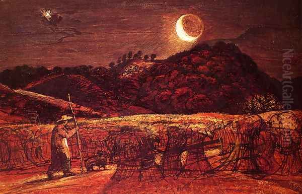 Cornfield by Moonlight Oil Painting by Samuel Palmer