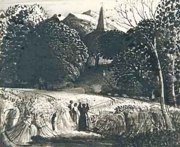 Cornfield and Church by Moonlight Oil Painting by Samuel Palmer