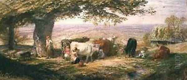 Milking in the Fields Oil Painting by Samuel Palmer