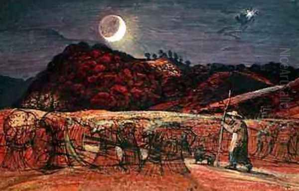 Cornfield by Moonlight, 1830 Oil Painting by Samuel Palmer