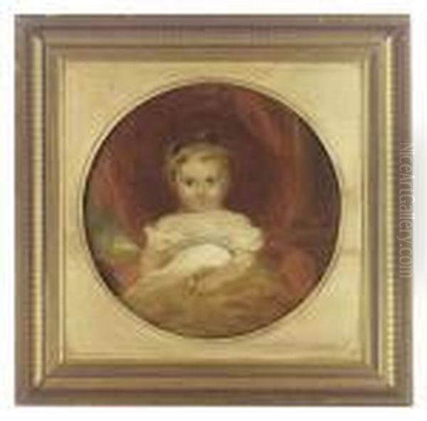 Portrait Of A Young Girl, 
Three-quarter-length, In A White Dress, Before A Red Curtain, In A 
Feigned Oval Oil Painting by Sir Thomas Lawrence