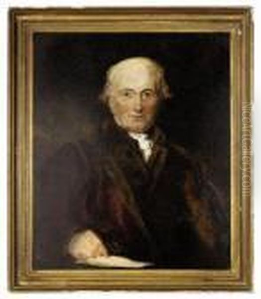 Portrait Of John Julius 
Angerstein (1735-1823), Half-length, Seatedin A Brown Coat With Fur 
Trim, Holding Glasses In His Righthand Oil Painting by Sir Thomas Lawrence