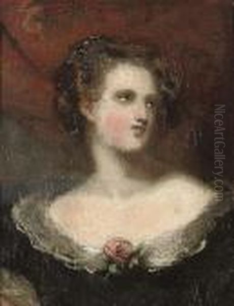 Portrait Of A Lady, Half-length, Wearing A Black Dress With Lace Trim Oil Painting by Sir Thomas Lawrence