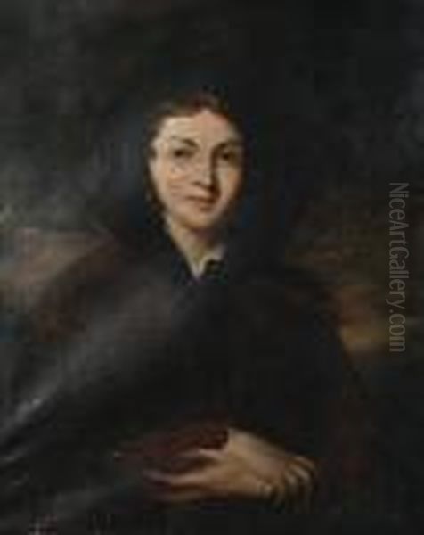 Portrait Of A Lady, Half-length, In A Black Mantel, Before A Landscape Oil Painting by Sir Thomas Lawrence