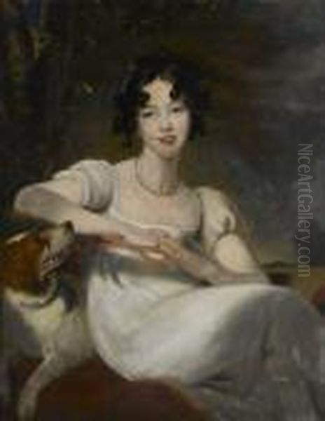 Portrait Of A Young Lady With Her Spaniel Dog Oil Painting by Sir Thomas Lawrence