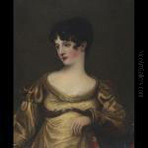 Elegant Lady In A Gold Satin Dress Holding A Book Oil Painting by Sir Thomas Lawrence