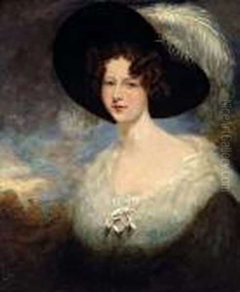 A Portrait Of A Lady, Half-length, In Apicture Hat Decorated With An Ostrich Plume Oil Painting by Sir Thomas Lawrence